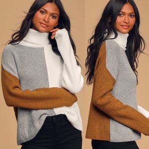 Lulus Cozy On Over Color Block Turtleneck Sweater